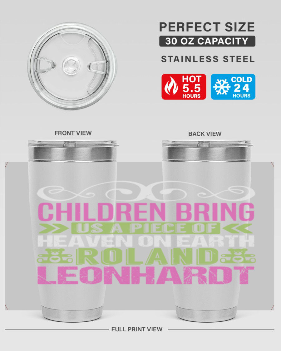 Children Bring Us a Piece of Heaven Style 284# tumbler, a colorful stainless steel drink container designed for kids, featuring a press-in lid.