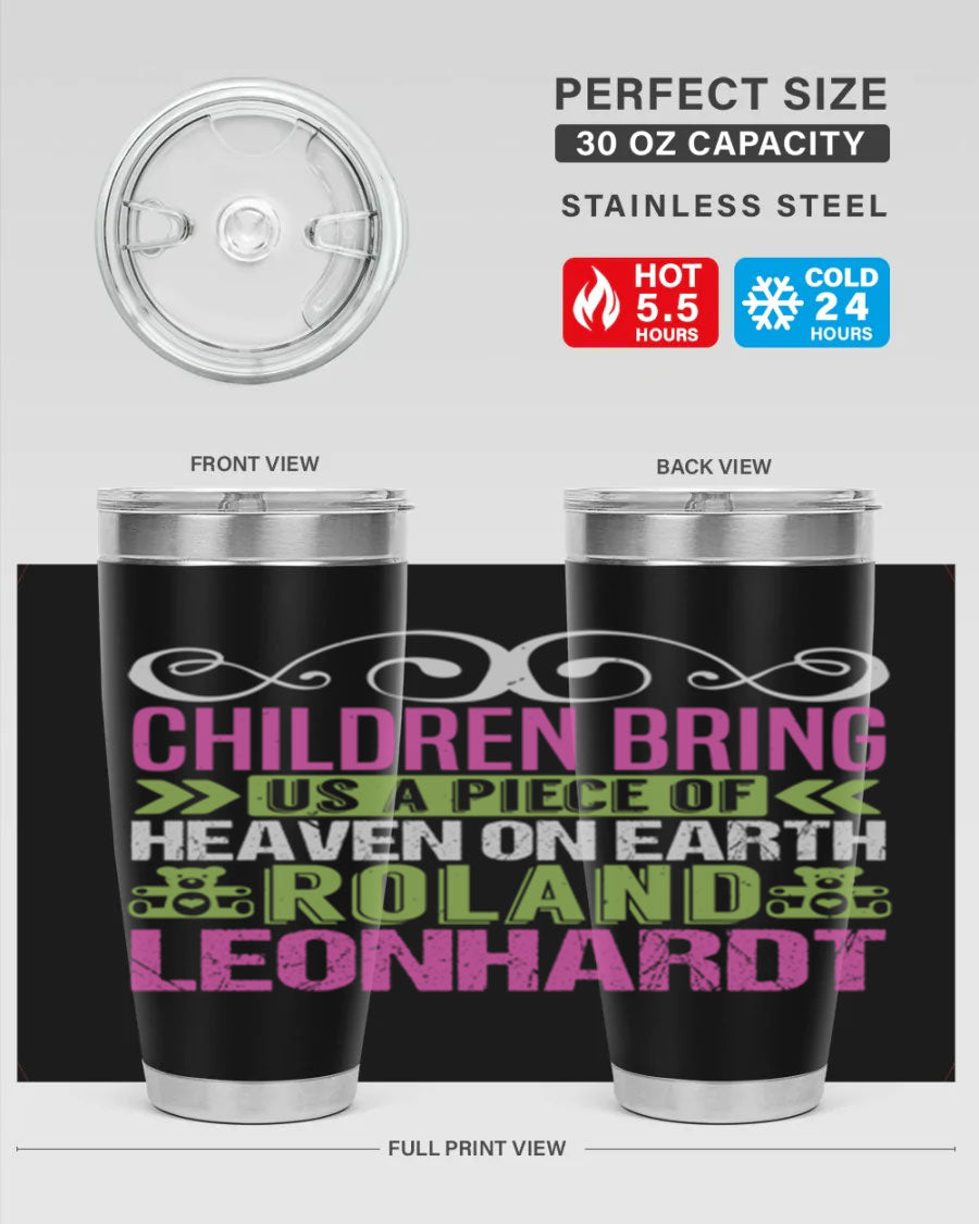Children Bring Us a Piece of Heaven Style 284# tumbler, a colorful stainless steel drink container designed for kids, featuring a press-in lid.