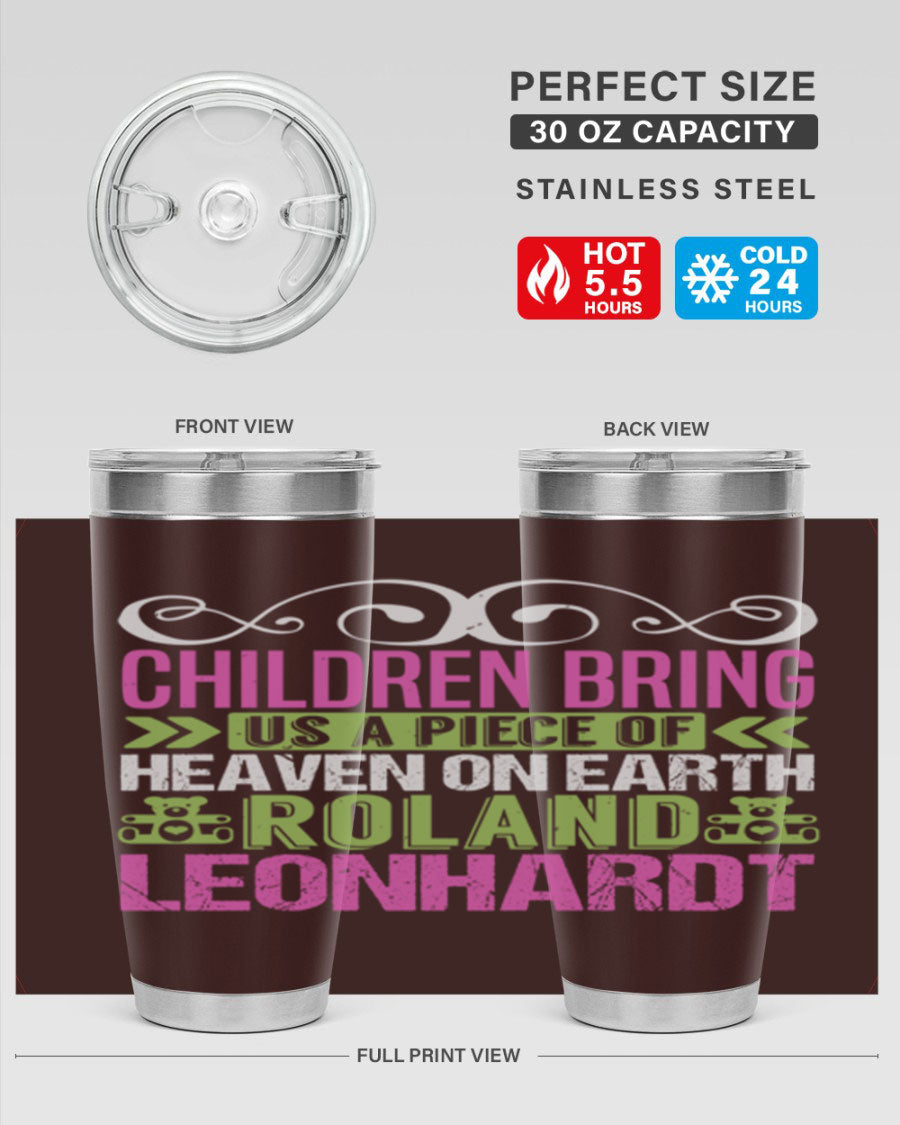 Children Bring Us a Piece of Heaven Style 284# tumbler, a colorful stainless steel drink container designed for kids, featuring a press-in lid.