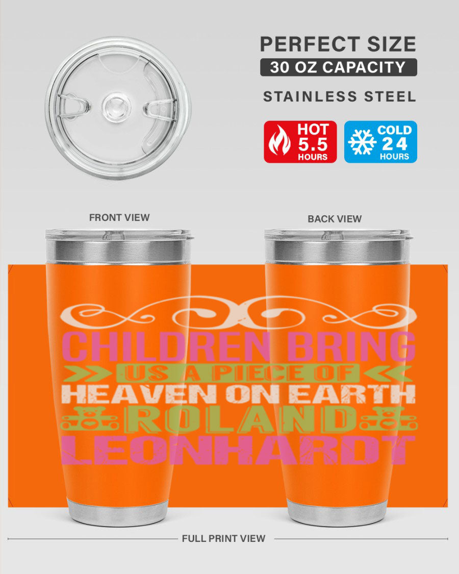 Children Bring Us a Piece of Heaven Style 284# tumbler, a colorful stainless steel drink container designed for kids, featuring a press-in lid.