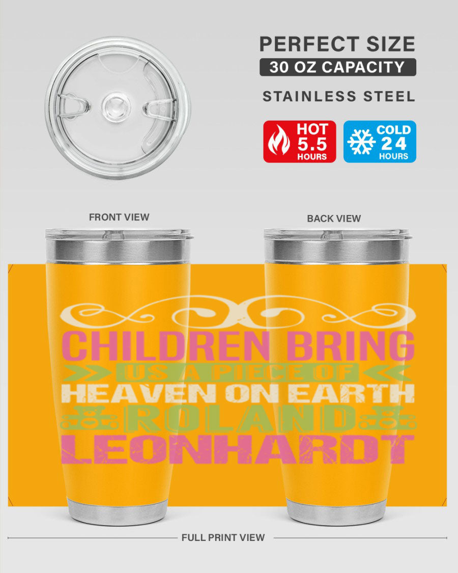 Children Bring Us a Piece of Heaven Style 284# tumbler, a colorful stainless steel drink container designed for kids, featuring a press-in lid.