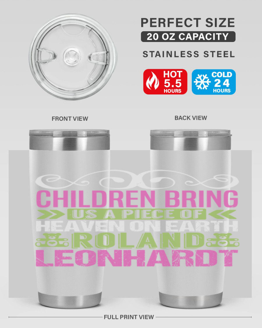 Children Bring Us a Piece of Heaven Style 284# tumbler, a colorful stainless steel drink container designed for kids, featuring a press-in lid.