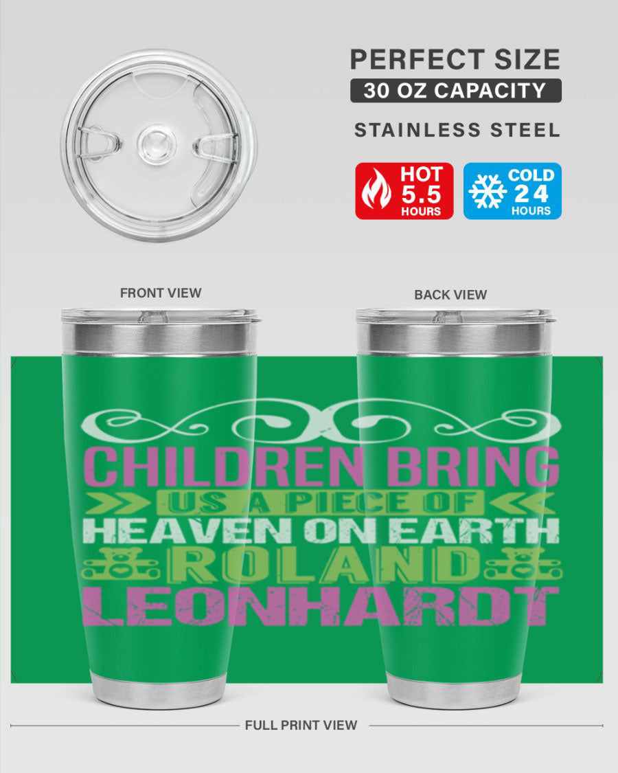 Children Bring Us a Piece of Heaven Style 284# tumbler, a colorful stainless steel drink container designed for kids, featuring a press-in lid.