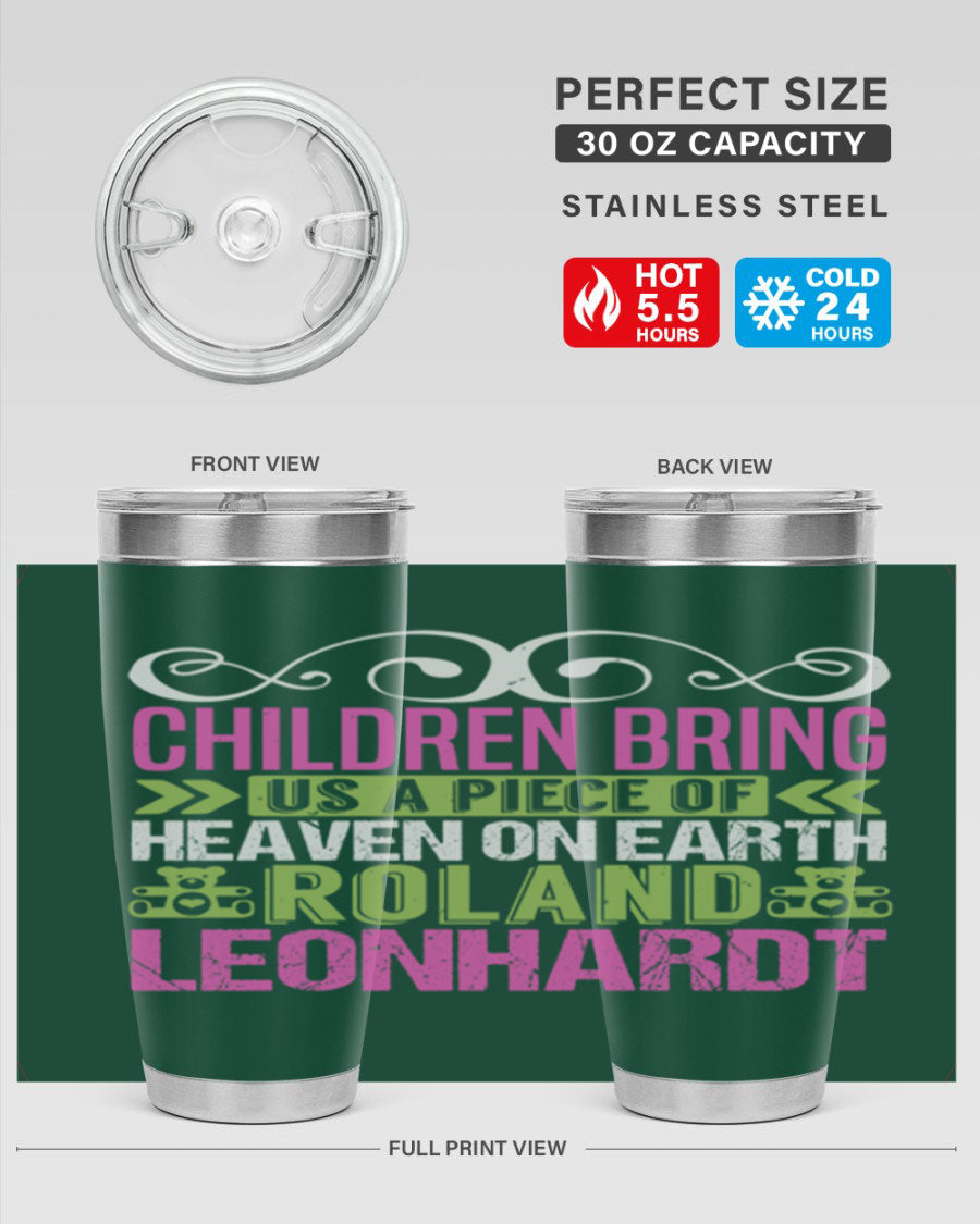 Children Bring Us a Piece of Heaven Style 284# tumbler, a colorful stainless steel drink container designed for kids, featuring a press-in lid.