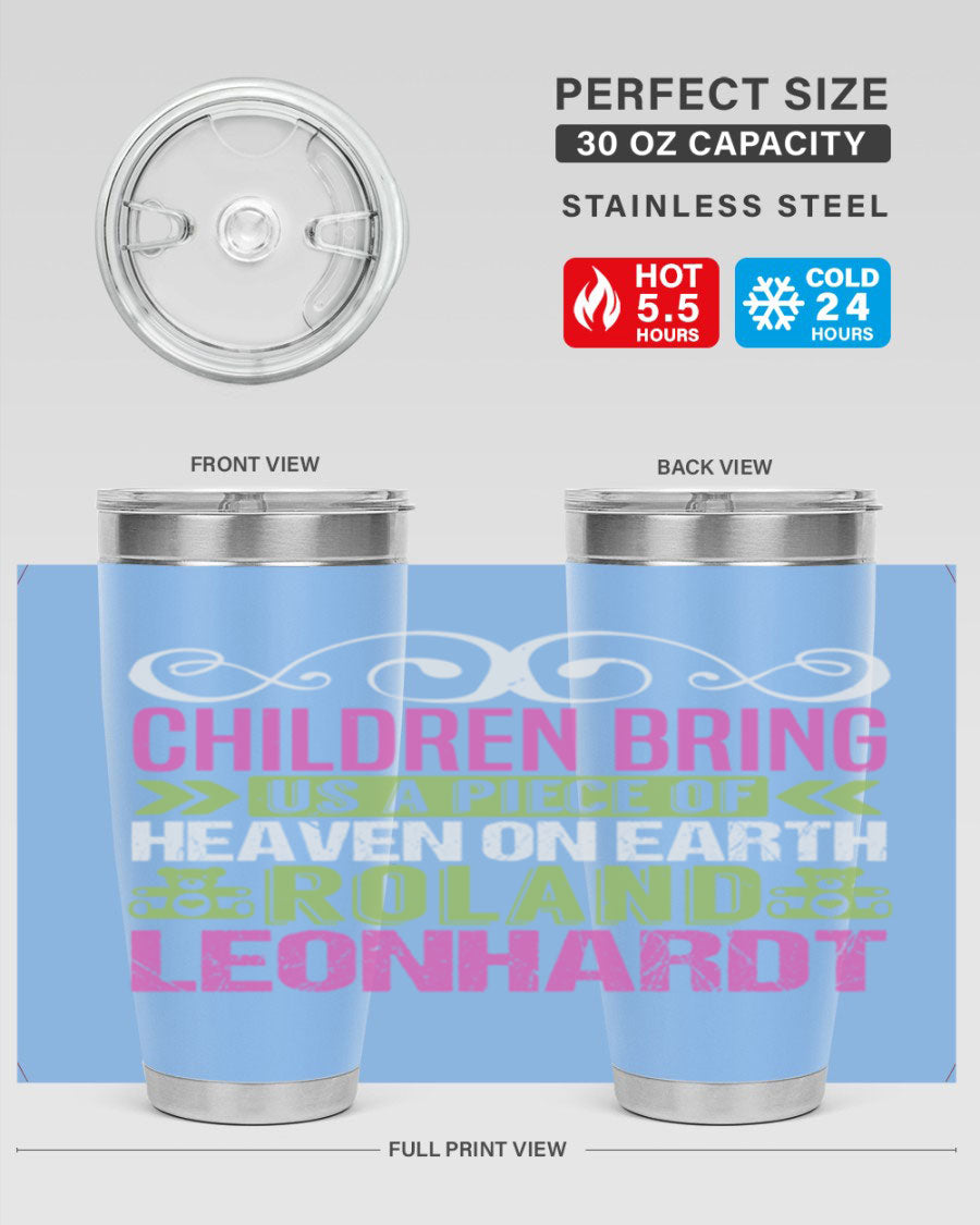 Children Bring Us a Piece of Heaven Style 284# tumbler, a colorful stainless steel drink container designed for kids, featuring a press-in lid.
