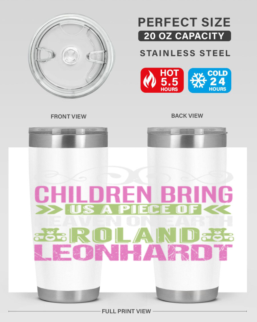 Children Bring Us a Piece of Heaven Style 284# tumbler, a colorful stainless steel drink container designed for kids, featuring a press-in lid.