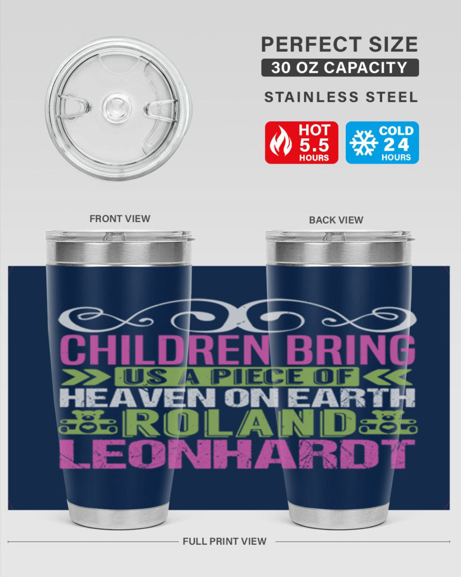 Children Bring Us a Piece of Heaven Style 284# tumbler, a colorful stainless steel drink container designed for kids, featuring a press-in lid.