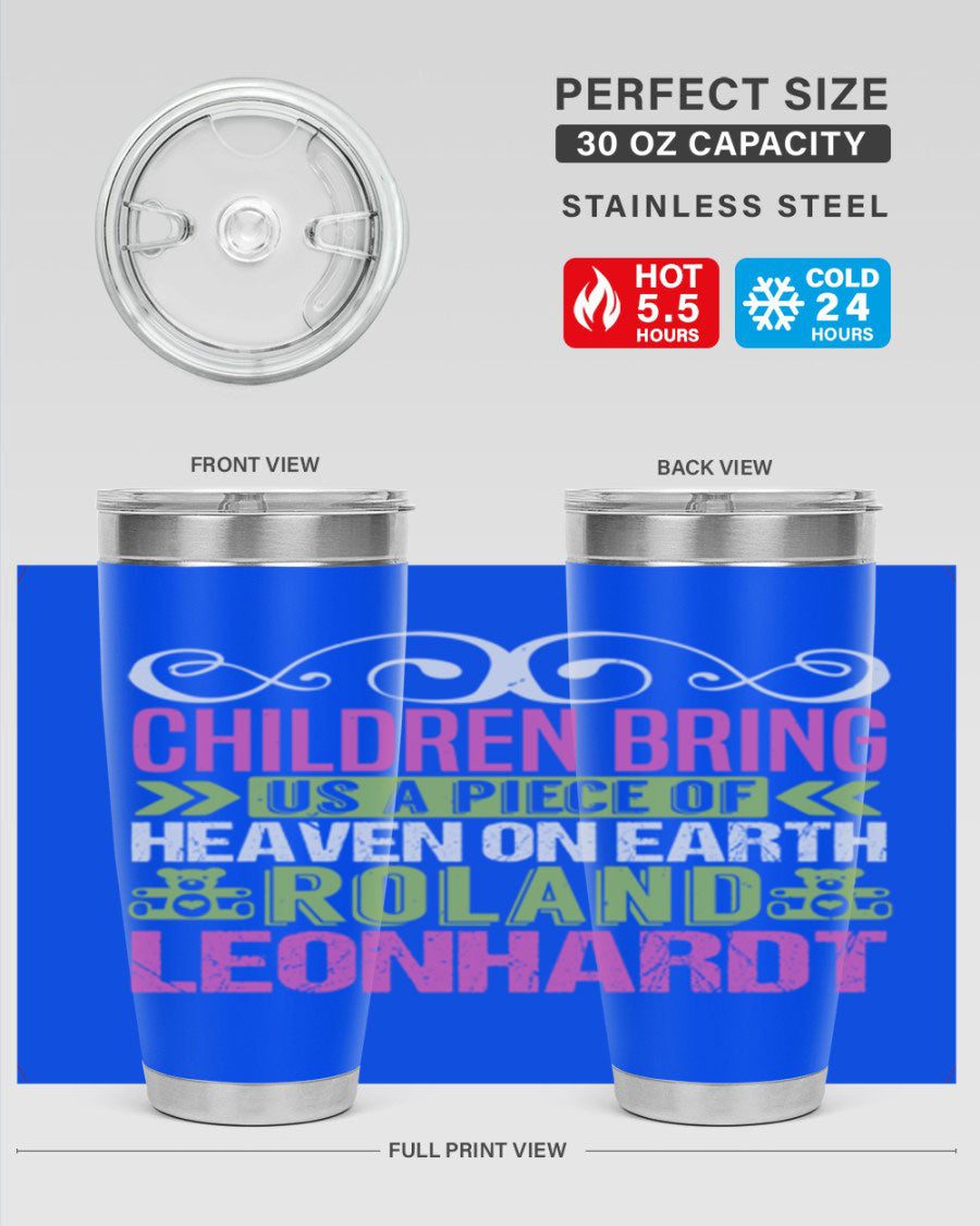 Children Bring Us a Piece of Heaven Style 284# tumbler, a colorful stainless steel drink container designed for kids, featuring a press-in lid.
