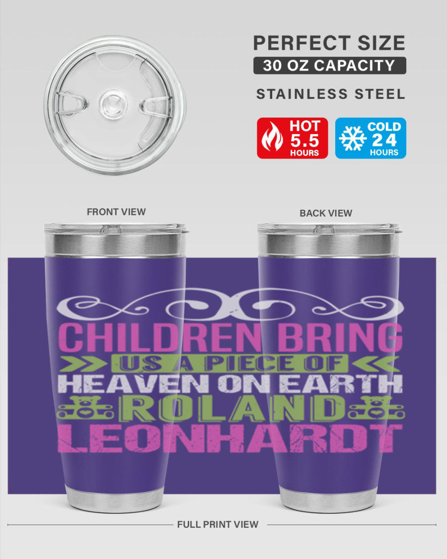 Children Bring Us a Piece of Heaven Style 284# tumbler, a colorful stainless steel drink container designed for kids, featuring a press-in lid.