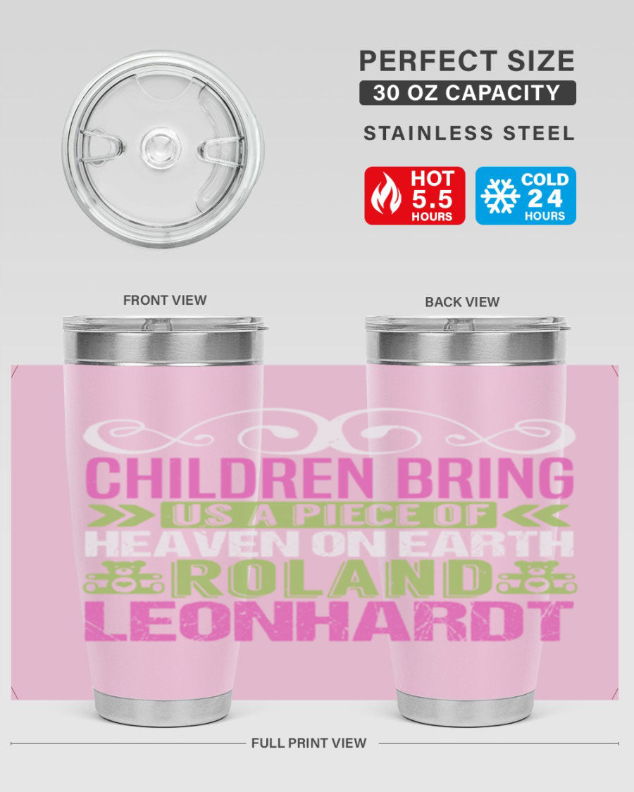 Children Bring Us a Piece of Heaven Style 284# tumbler, a colorful stainless steel drink container designed for kids, featuring a press-in lid.