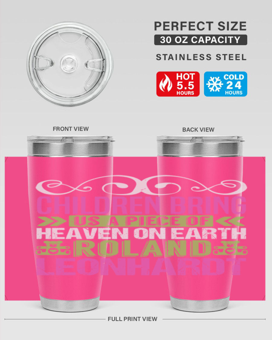 Children Bring Us a Piece of Heaven Style 284# tumbler, a colorful stainless steel drink container designed for kids, featuring a press-in lid.