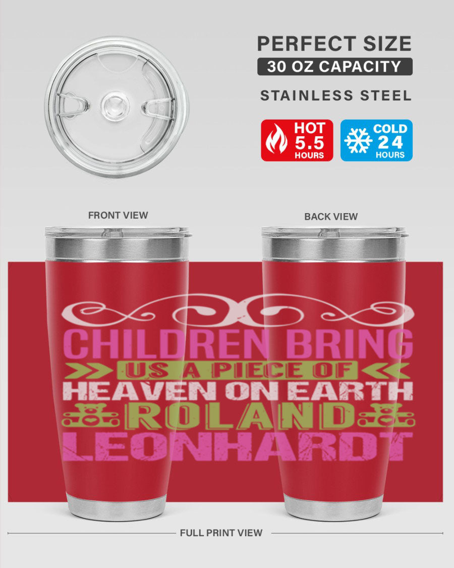 Children Bring Us a Piece of Heaven Style 284# tumbler, a colorful stainless steel drink container designed for kids, featuring a press-in lid.