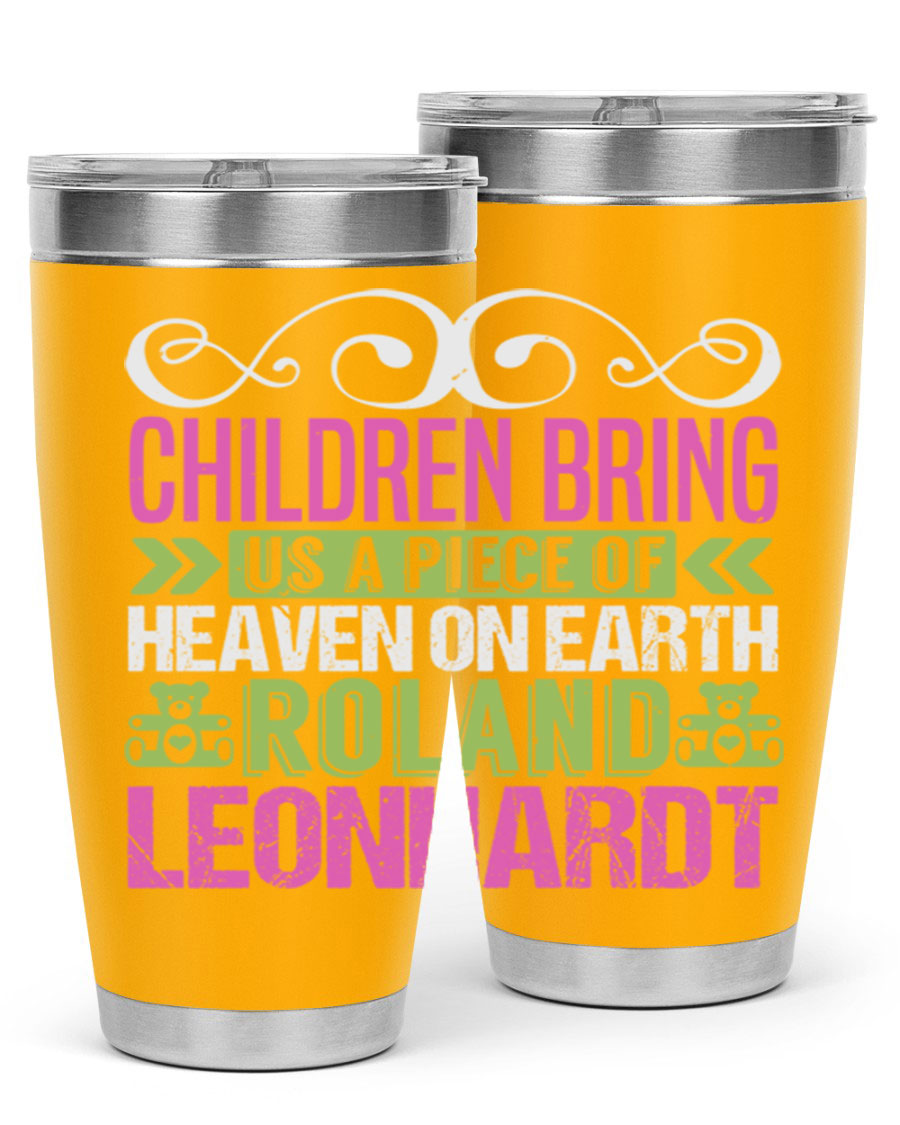 Children Bring Us a Piece of Heaven Style 284# tumbler, a colorful stainless steel drink container designed for kids, featuring a press-in lid.