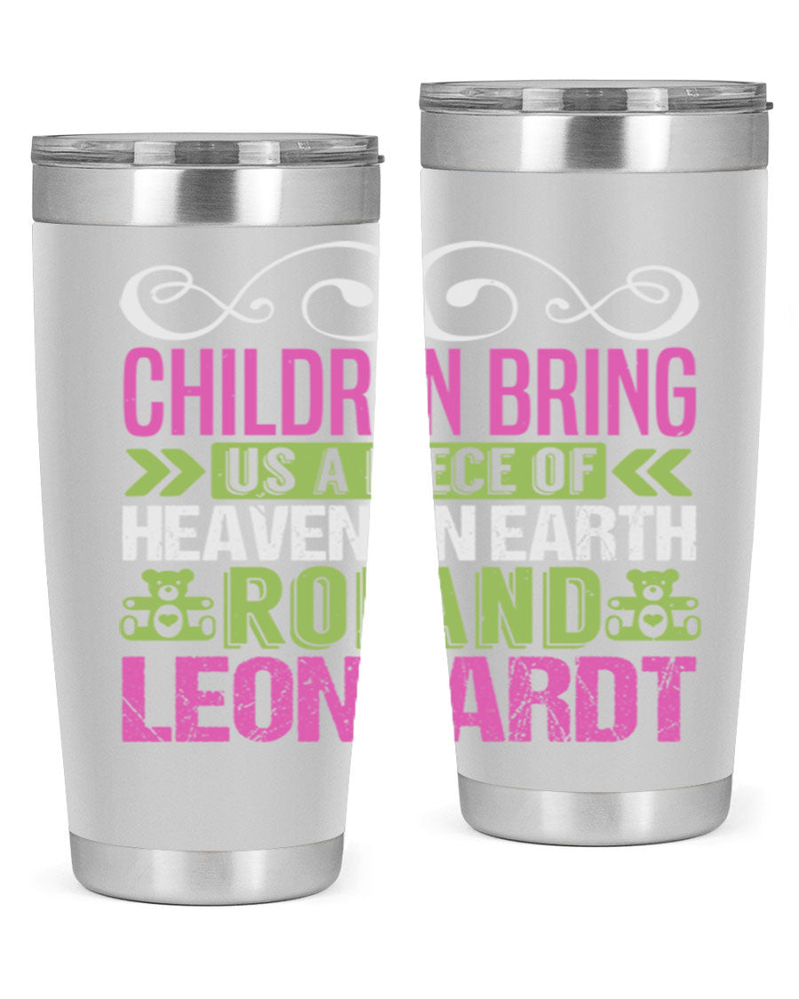 Children Bring Us a Piece of Heaven Style 284# tumbler, a colorful stainless steel drink container designed for kids, featuring a press-in lid.