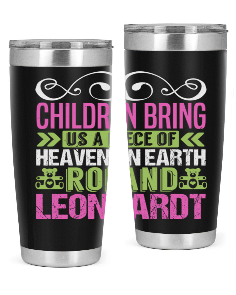Children Bring Us a Piece of Heaven Style 284# tumbler, a colorful stainless steel drink container designed for kids, featuring a press-in lid.