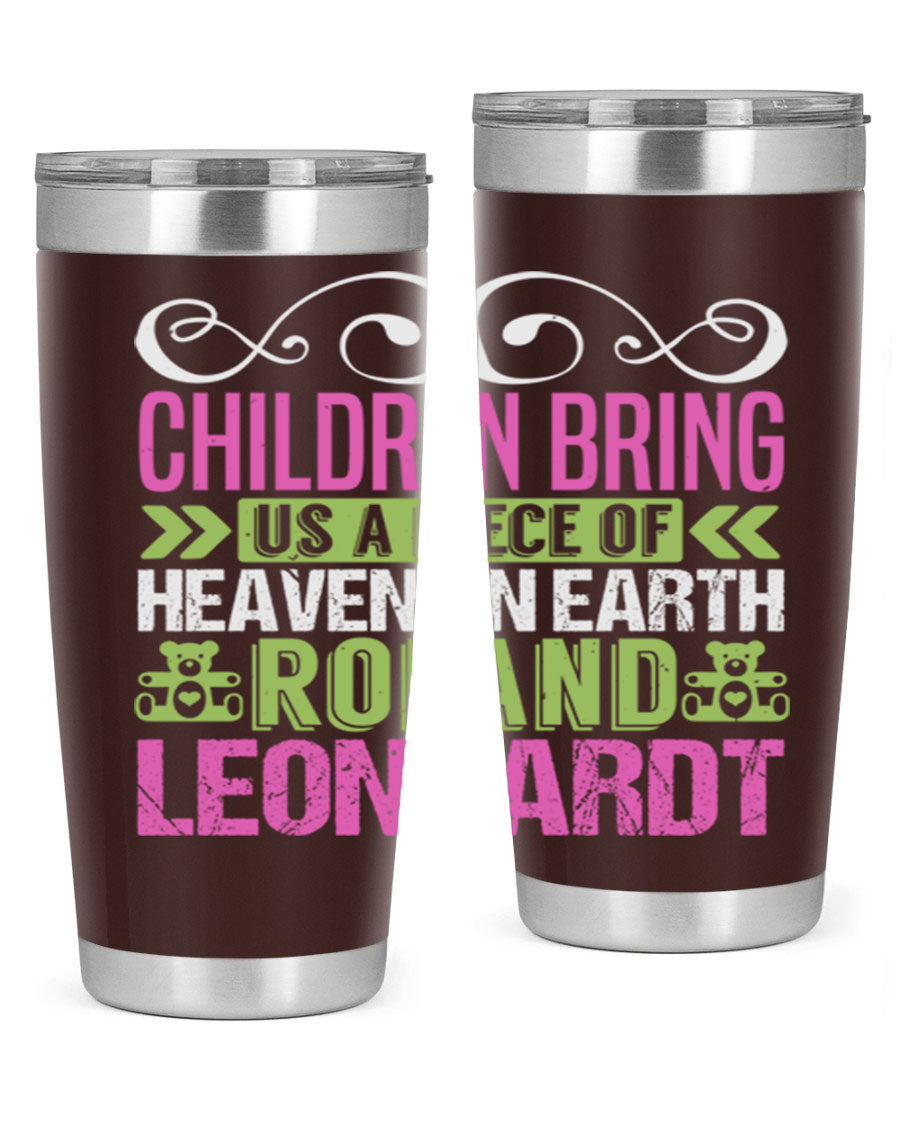 Children Bring Us a Piece of Heaven Style 284# tumbler, a colorful stainless steel drink container designed for kids, featuring a press-in lid.