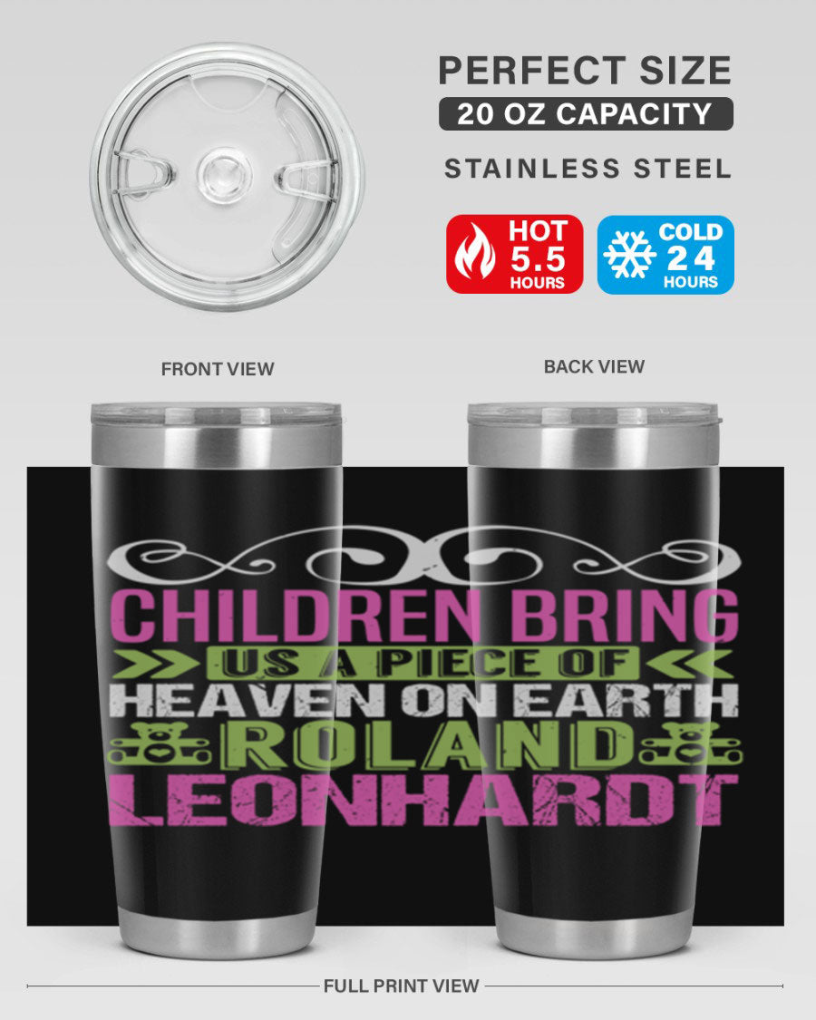 Children Bring Us a Piece of Heaven Style 284# tumbler, a colorful stainless steel drink container designed for kids, featuring a press-in lid.