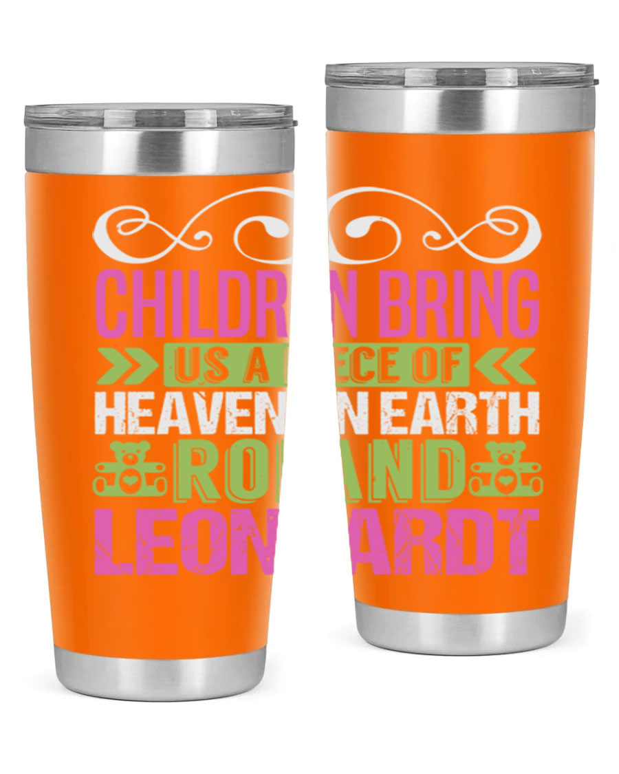 Children Bring Us a Piece of Heaven Style 284# tumbler, a colorful stainless steel drink container designed for kids, featuring a press-in lid.