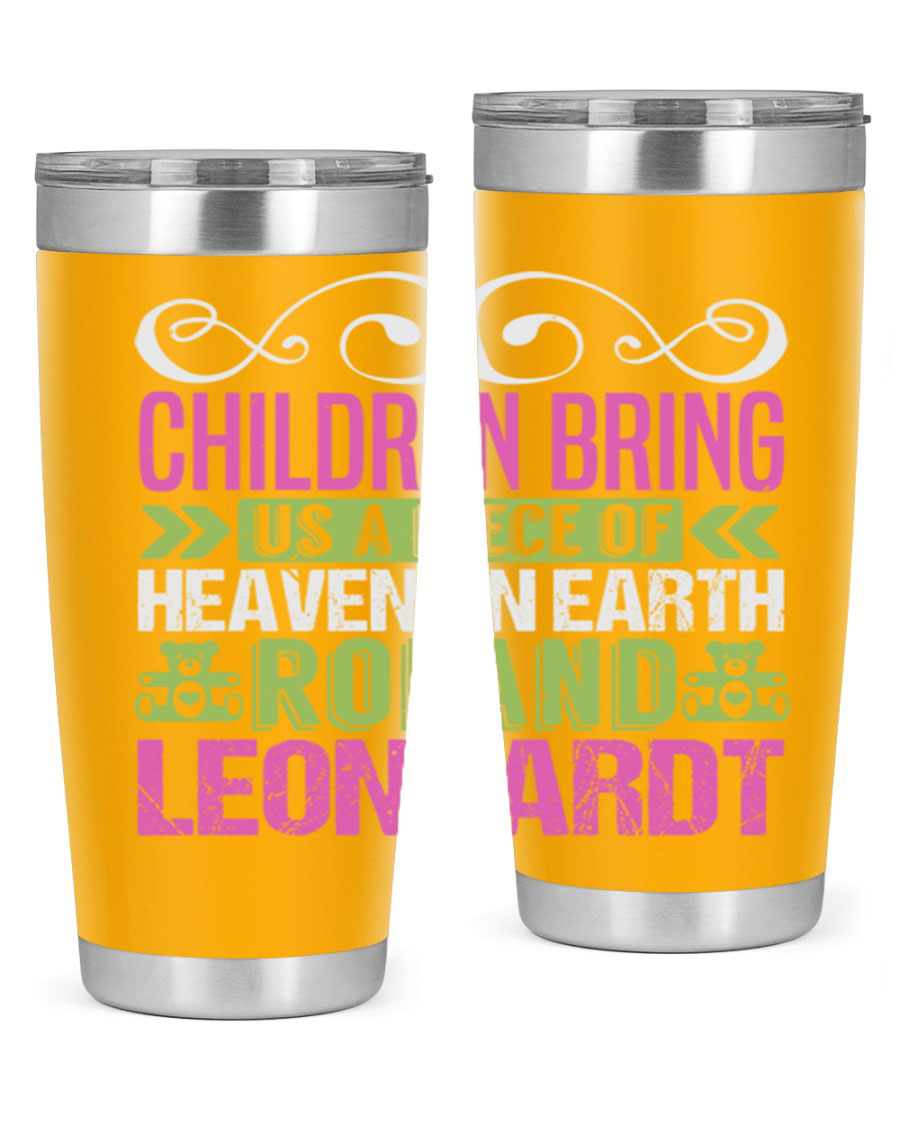 Children Bring Us a Piece of Heaven Style 284# tumbler, a colorful stainless steel drink container designed for kids, featuring a press-in lid.