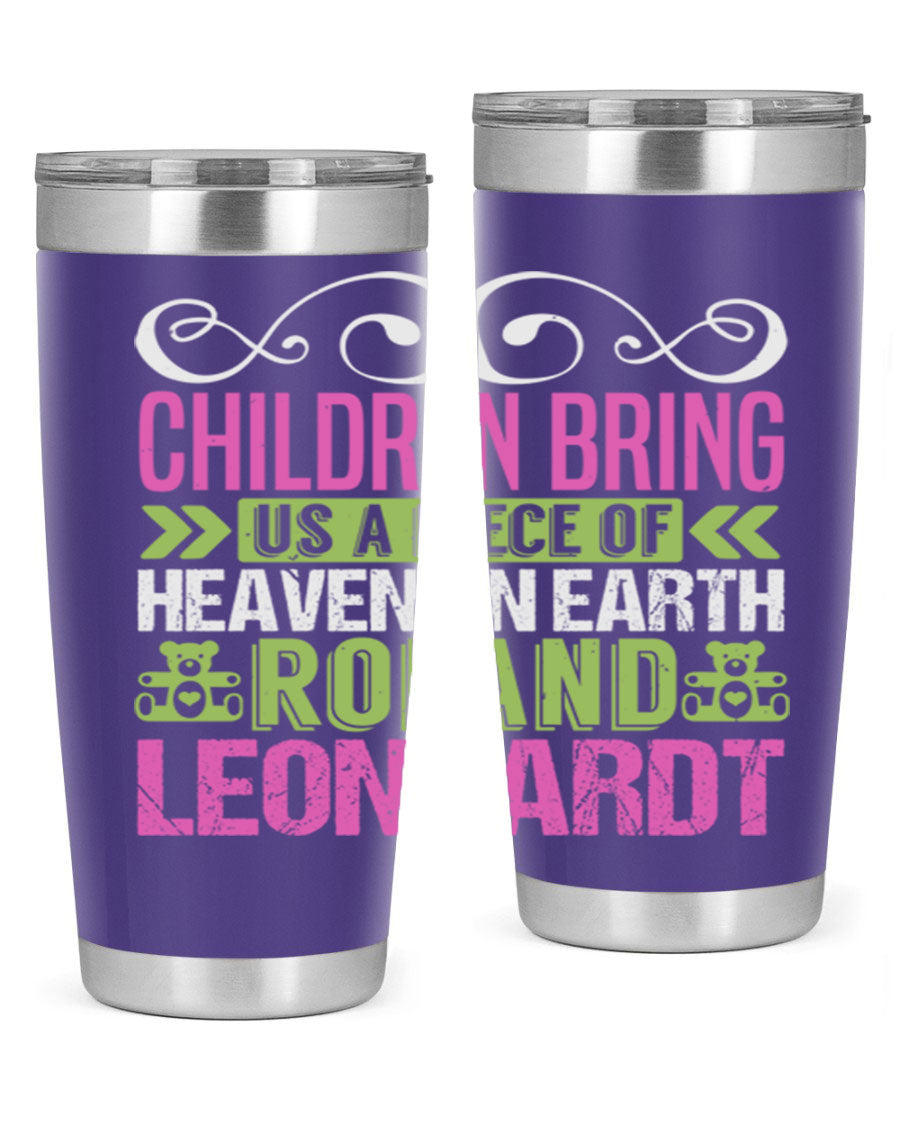 Children Bring Us a Piece of Heaven Style 284# tumbler, a colorful stainless steel drink container designed for kids, featuring a press-in lid.