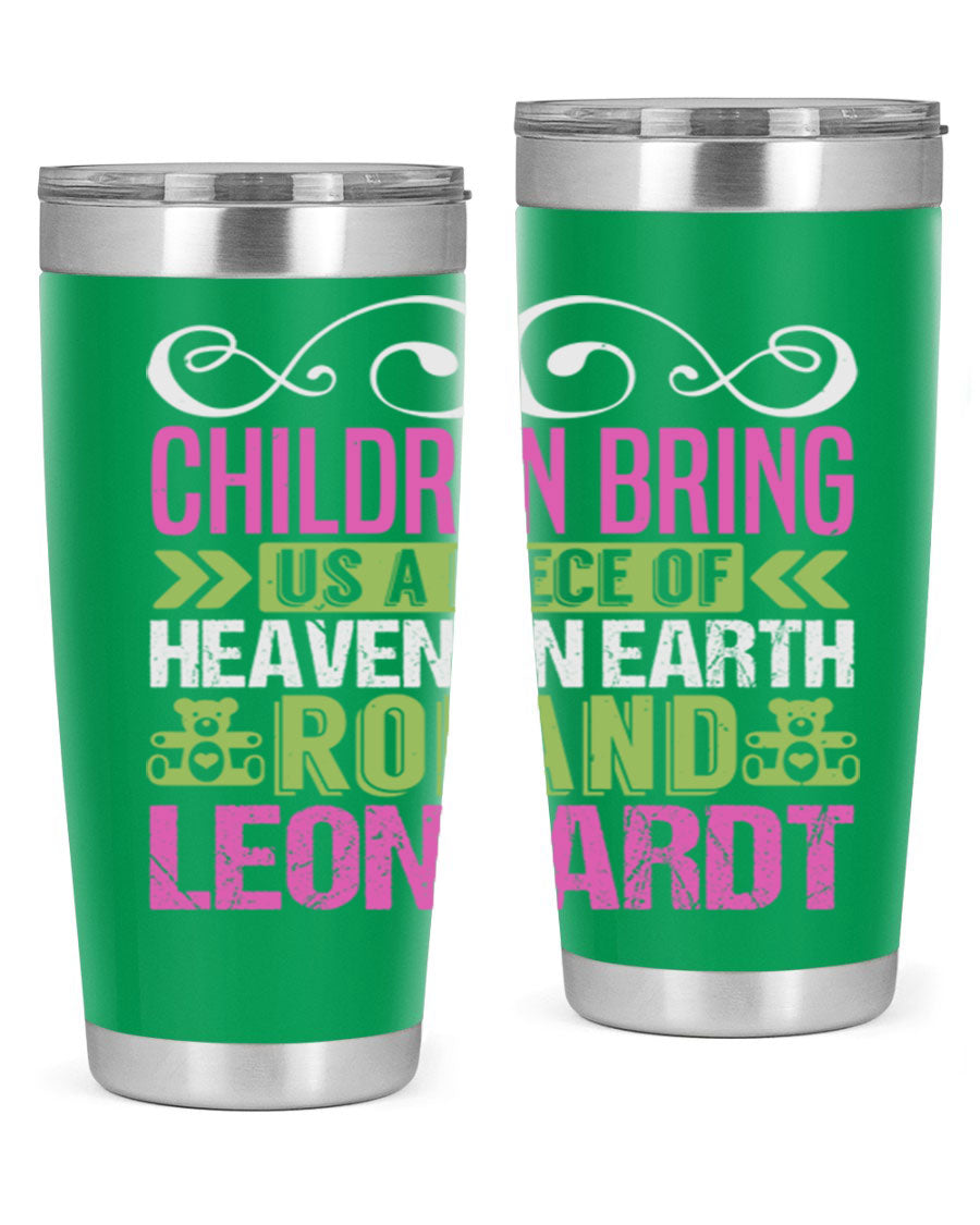 Children Bring Us a Piece of Heaven Style 284# tumbler, a colorful stainless steel drink container designed for kids, featuring a press-in lid.
