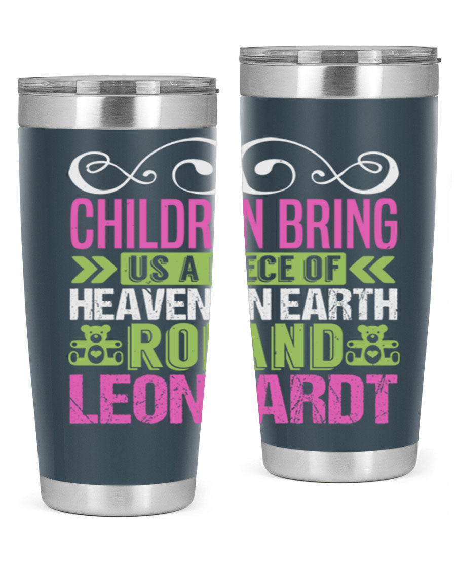 Children Bring Us a Piece of Heaven Style 284# tumbler, a colorful stainless steel drink container designed for kids, featuring a press-in lid.