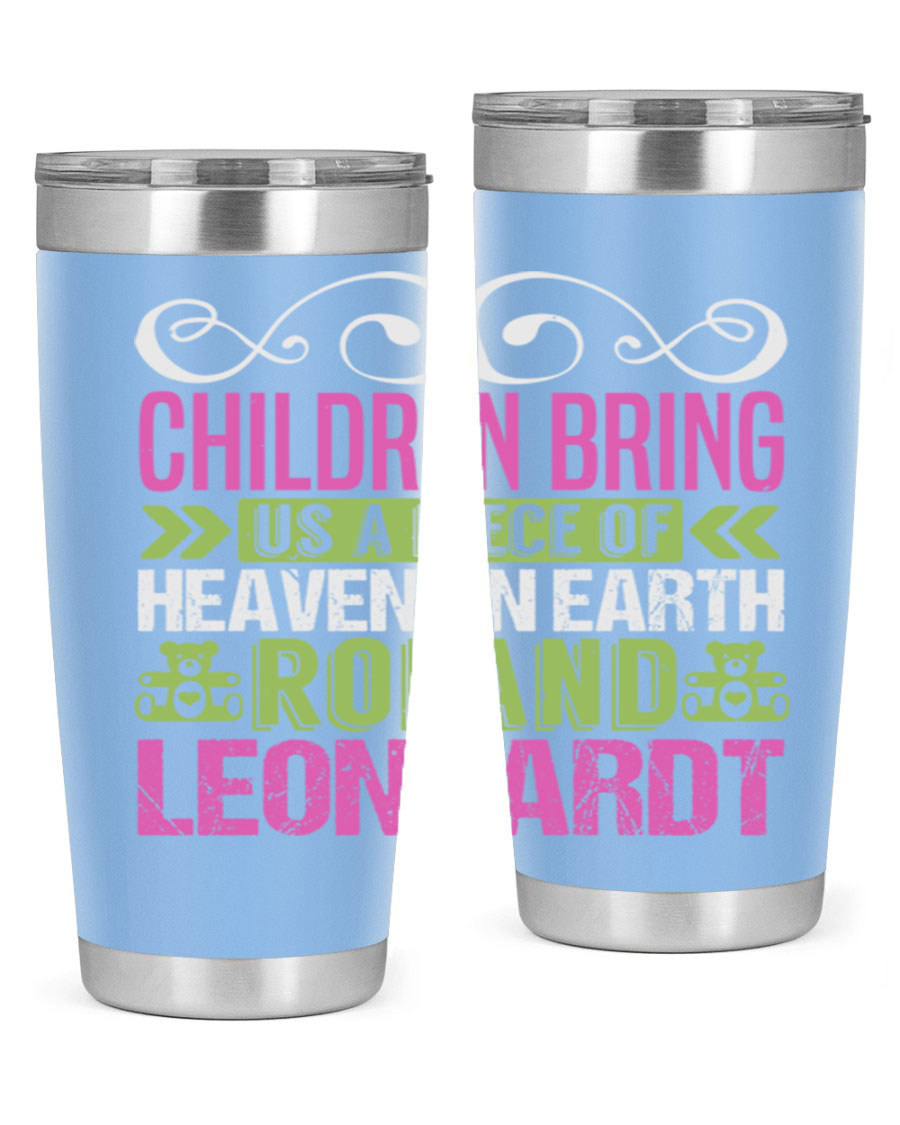 Children Bring Us a Piece of Heaven Style 284# tumbler, a colorful stainless steel drink container designed for kids, featuring a press-in lid.