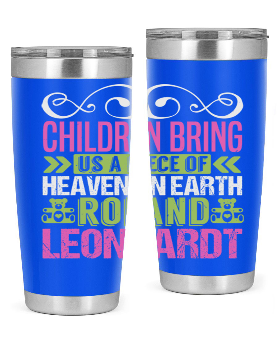 Children Bring Us a Piece of Heaven Style 284# tumbler, a colorful stainless steel drink container designed for kids, featuring a press-in lid.