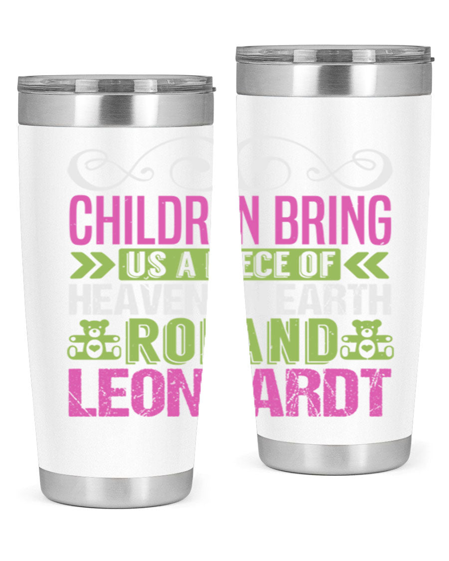 Children Bring Us a Piece of Heaven Style 284# tumbler, a colorful stainless steel drink container designed for kids, featuring a press-in lid.