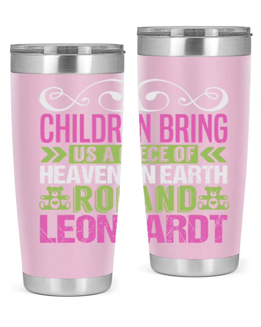 Children Bring Us a Piece of Heaven Style 284# tumbler, a colorful stainless steel drink container designed for kids, featuring a press-in lid.