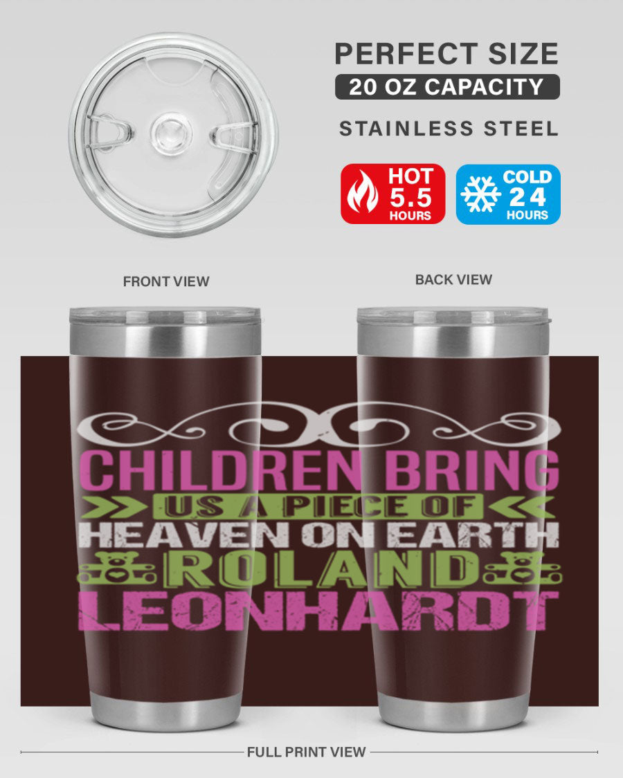 Children Bring Us a Piece of Heaven Style 284# tumbler, a colorful stainless steel drink container designed for kids, featuring a press-in lid.