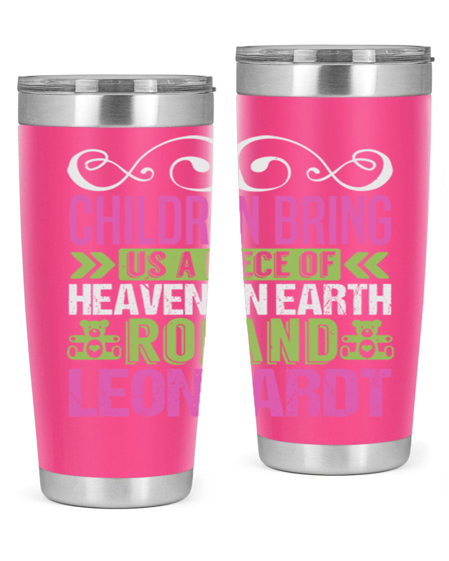 Children Bring Us a Piece of Heaven Style 284# tumbler, a colorful stainless steel drink container designed for kids, featuring a press-in lid.