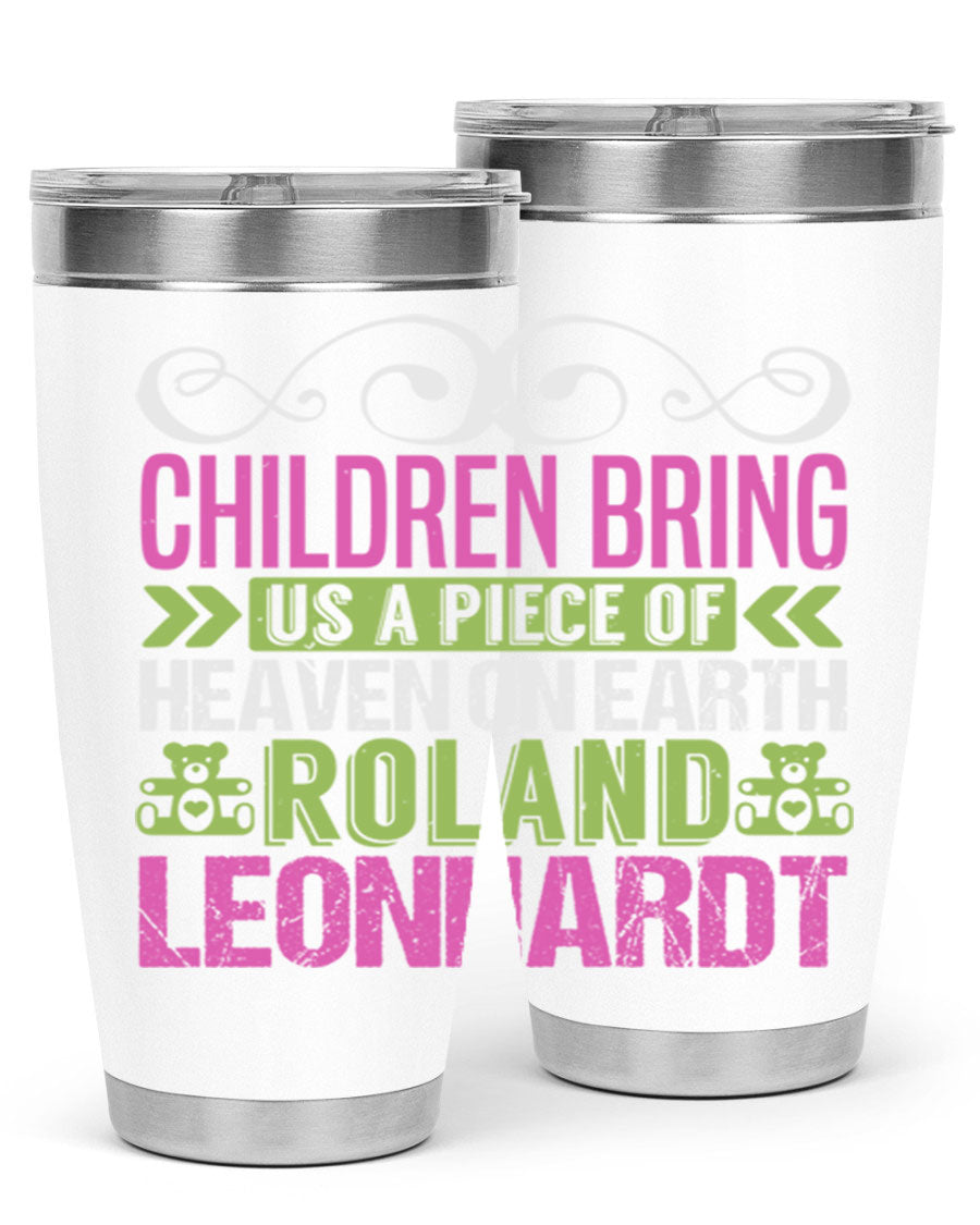 Children Bring Us a Piece of Heaven Style 284# tumbler, a colorful stainless steel drink container designed for kids, featuring a press-in lid.