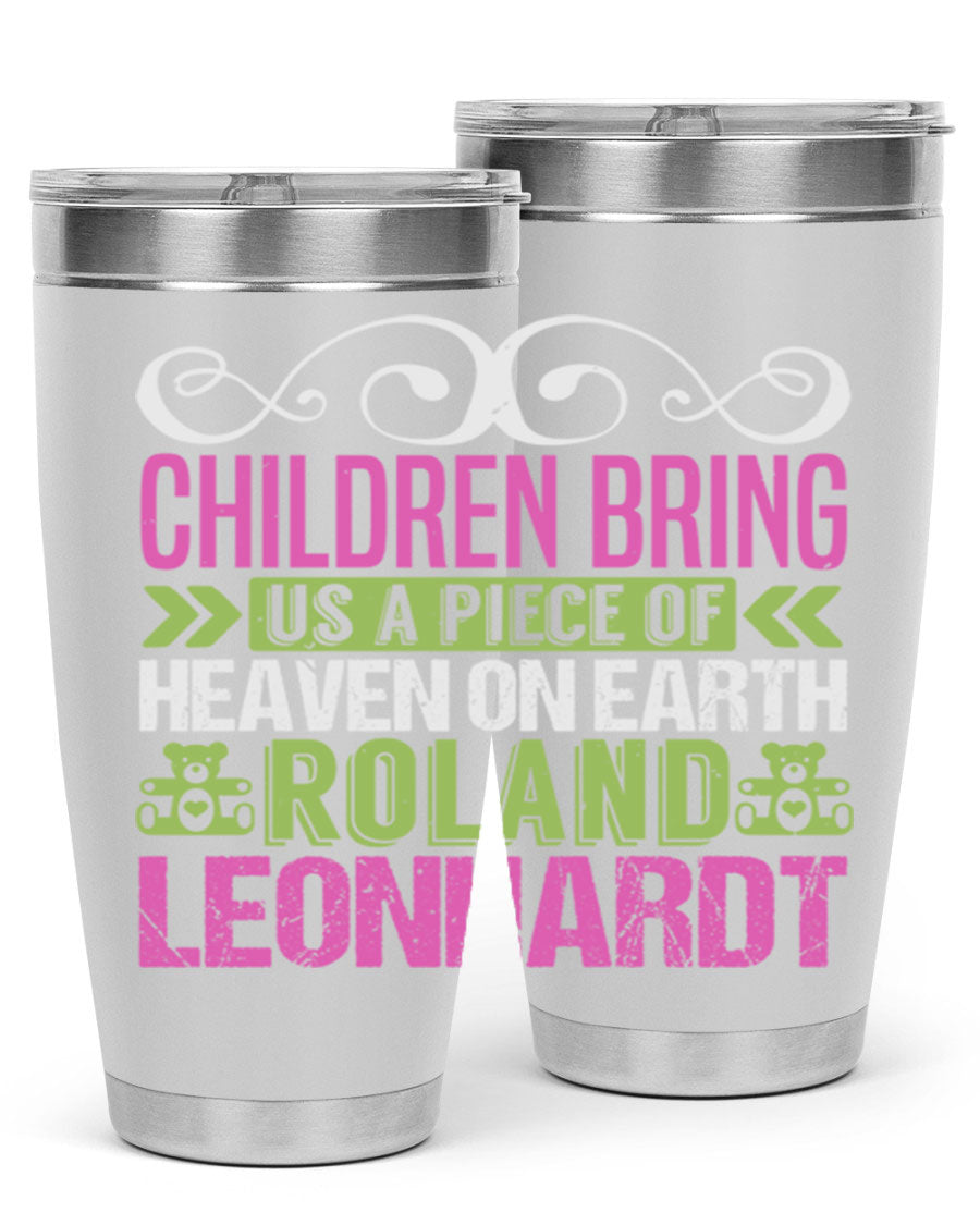 Children Bring Us a Piece of Heaven Style 284# tumbler, a colorful stainless steel drink container designed for kids, featuring a press-in lid.