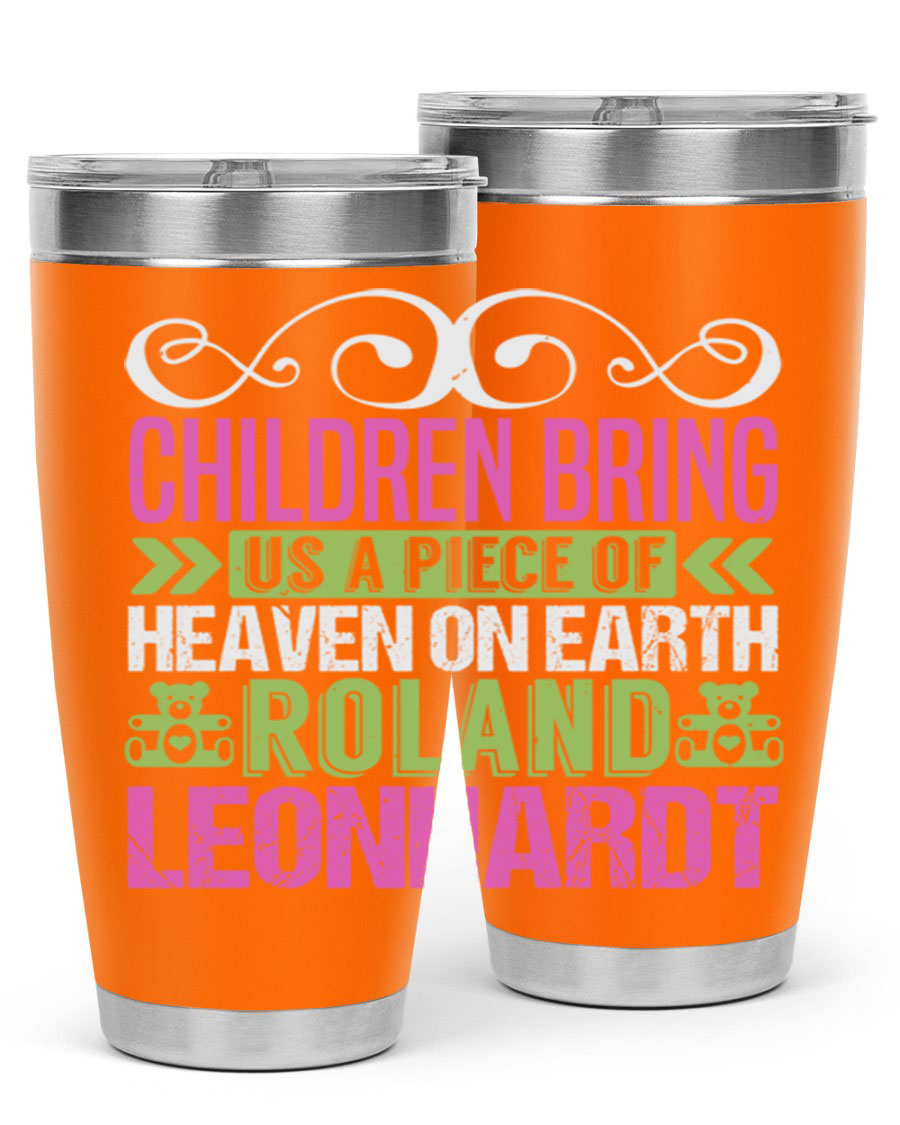 Children Bring Us a Piece of Heaven Style 284# tumbler, a colorful stainless steel drink container designed for kids, featuring a press-in lid.
