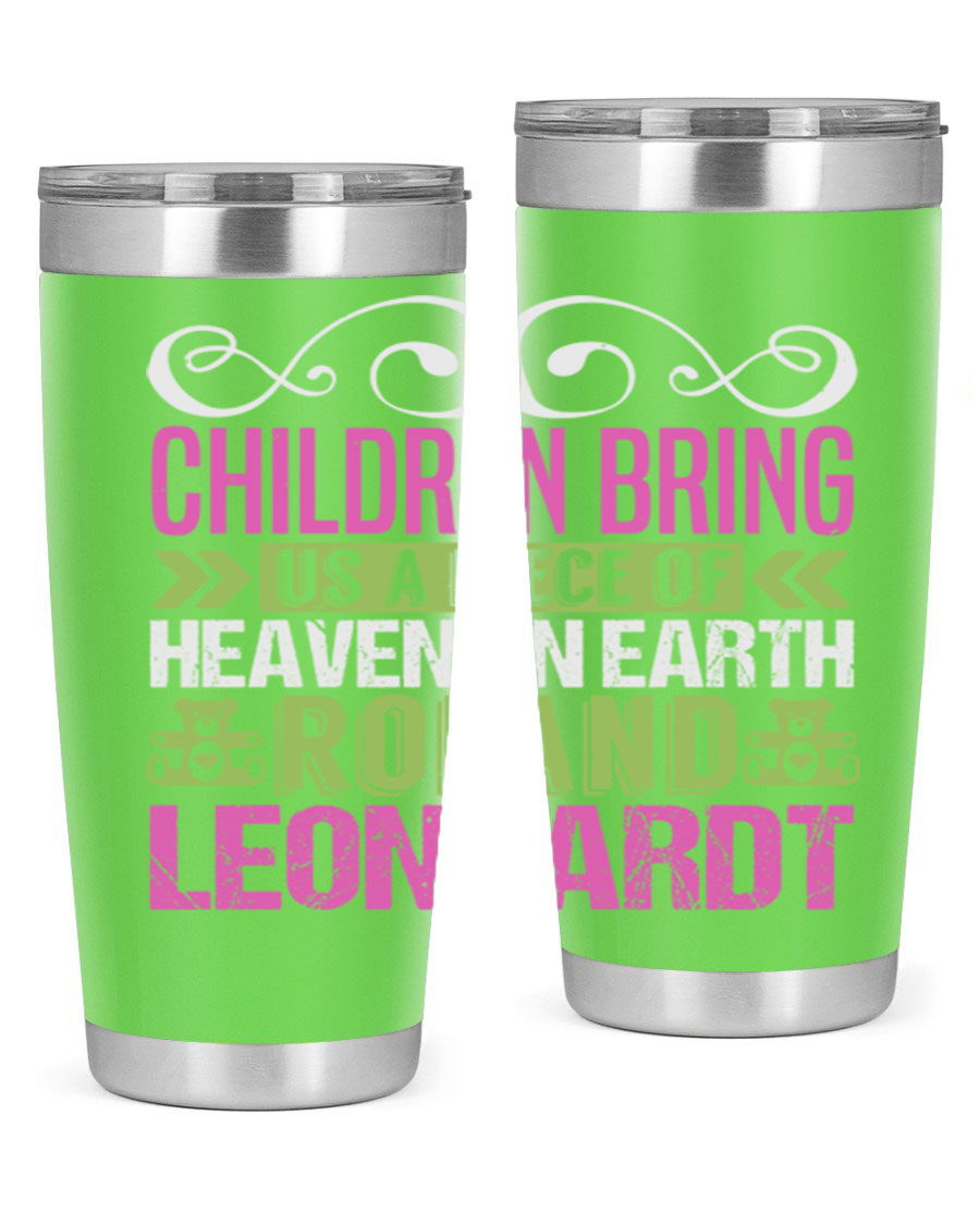 Children Bring Us a Piece of Heaven Style 284# tumbler, a colorful stainless steel drink container designed for kids, featuring a press-in lid.