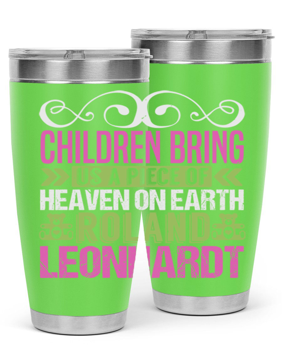Children Bring Us a Piece of Heaven Style 284# tumbler, a colorful stainless steel drink container designed for kids, featuring a press-in lid.