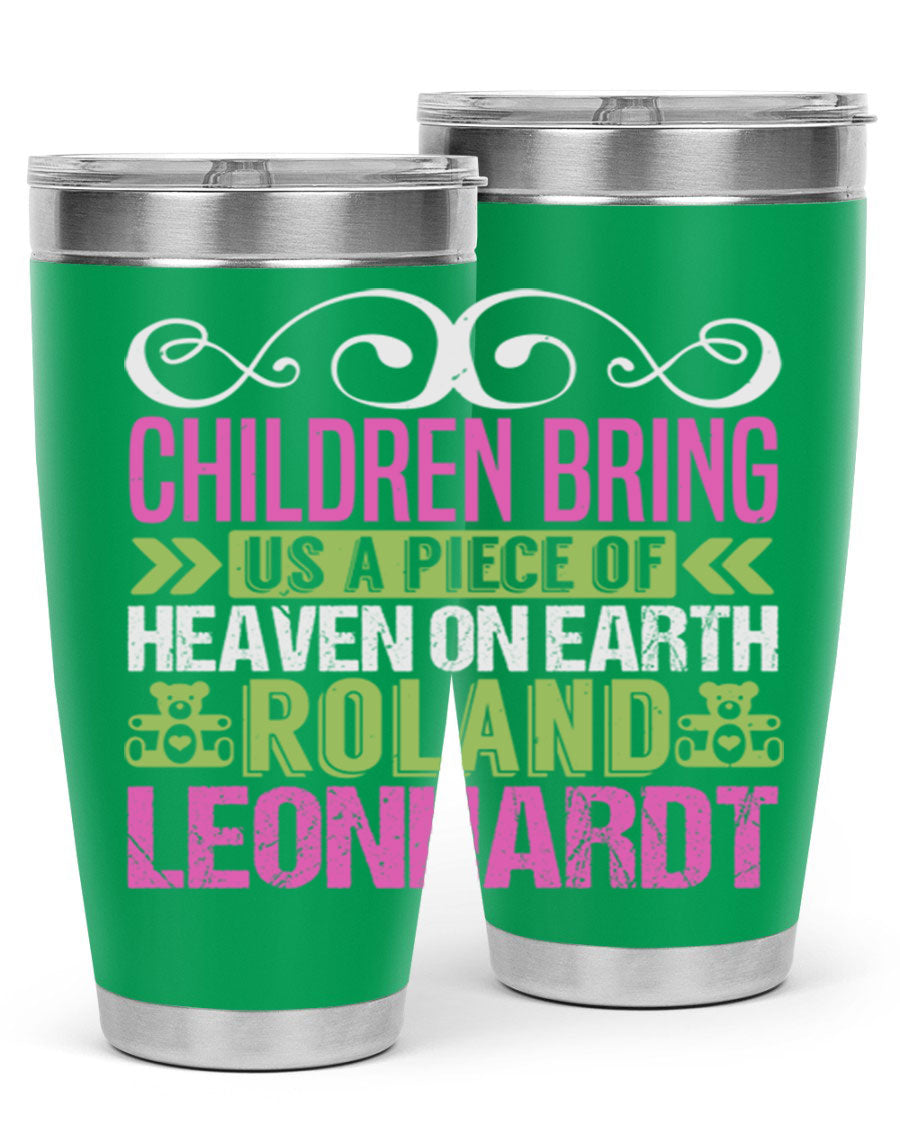 Children Bring Us a Piece of Heaven Style 284# tumbler, a colorful stainless steel drink container designed for kids, featuring a press-in lid.