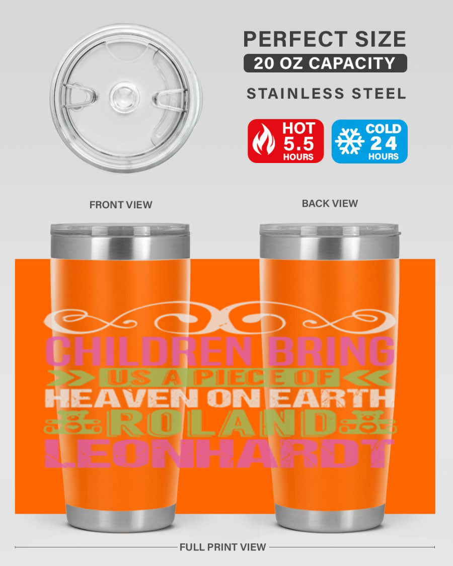 Children Bring Us a Piece of Heaven Style 284# tumbler, a colorful stainless steel drink container designed for kids, featuring a press-in lid.