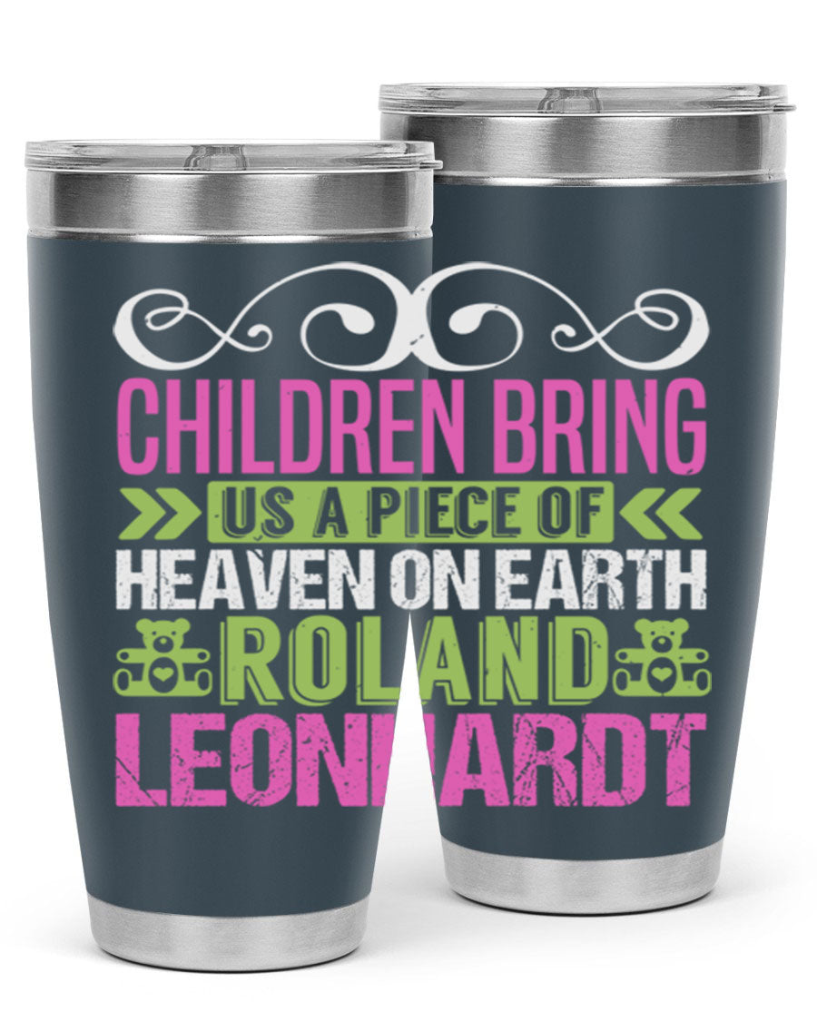 Children Bring Us a Piece of Heaven Style 284# tumbler, a colorful stainless steel drink container designed for kids, featuring a press-in lid.