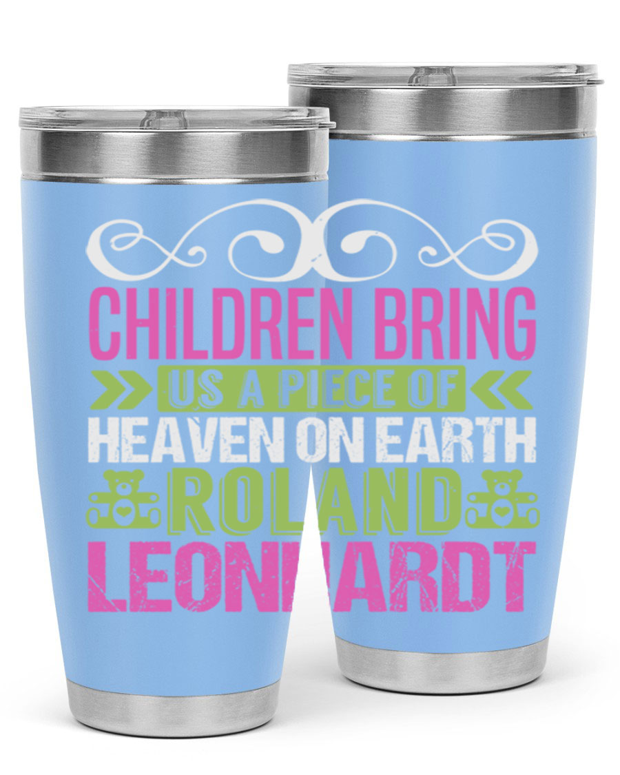 Children Bring Us a Piece of Heaven Style 284# tumbler, a colorful stainless steel drink container designed for kids, featuring a press-in lid.