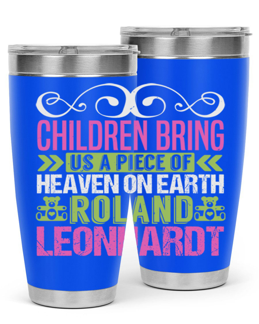 Children Bring Us a Piece of Heaven Style 284# tumbler, a colorful stainless steel drink container designed for kids, featuring a press-in lid.