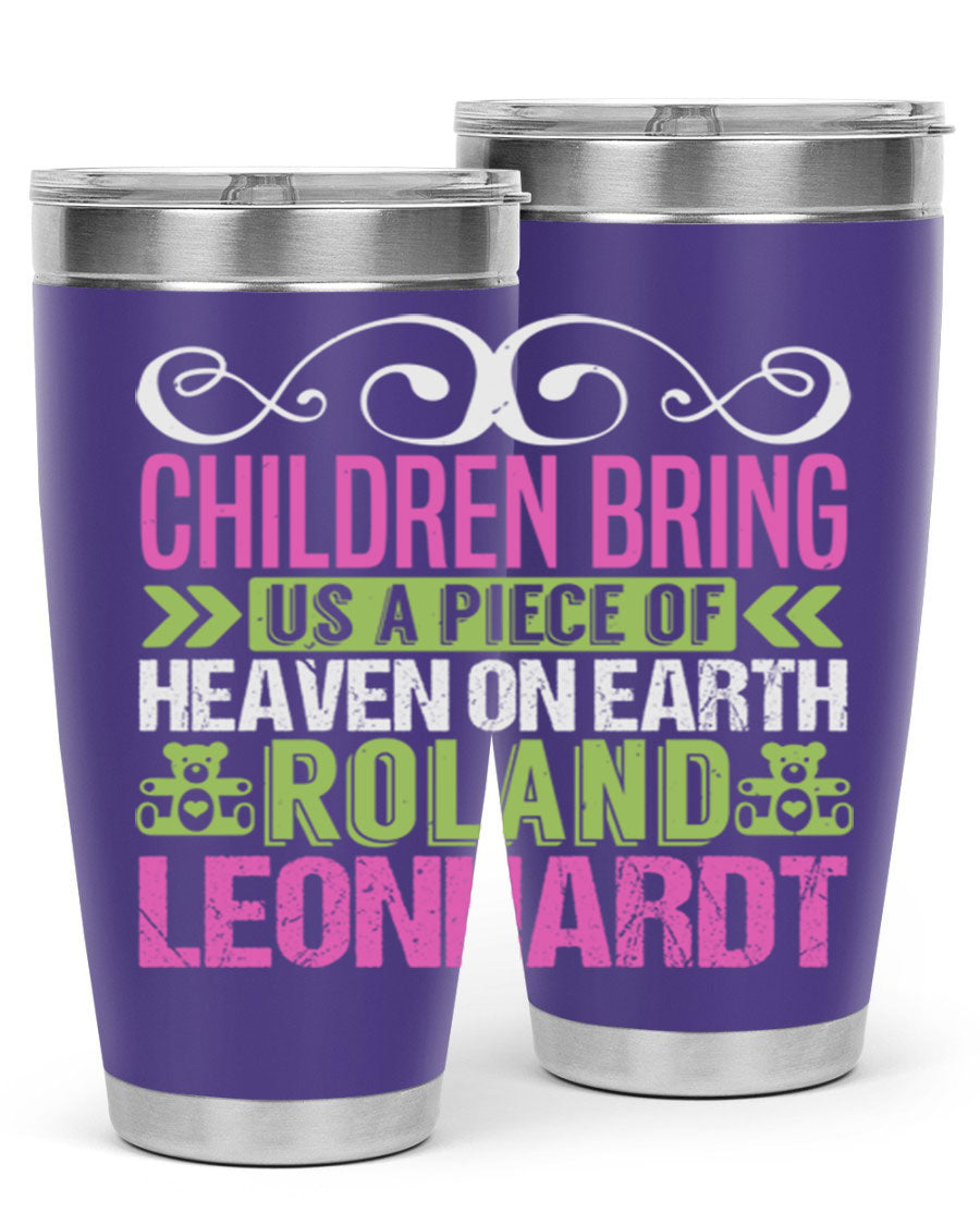 Children Bring Us a Piece of Heaven Style 284# tumbler, a colorful stainless steel drink container designed for kids, featuring a press-in lid.