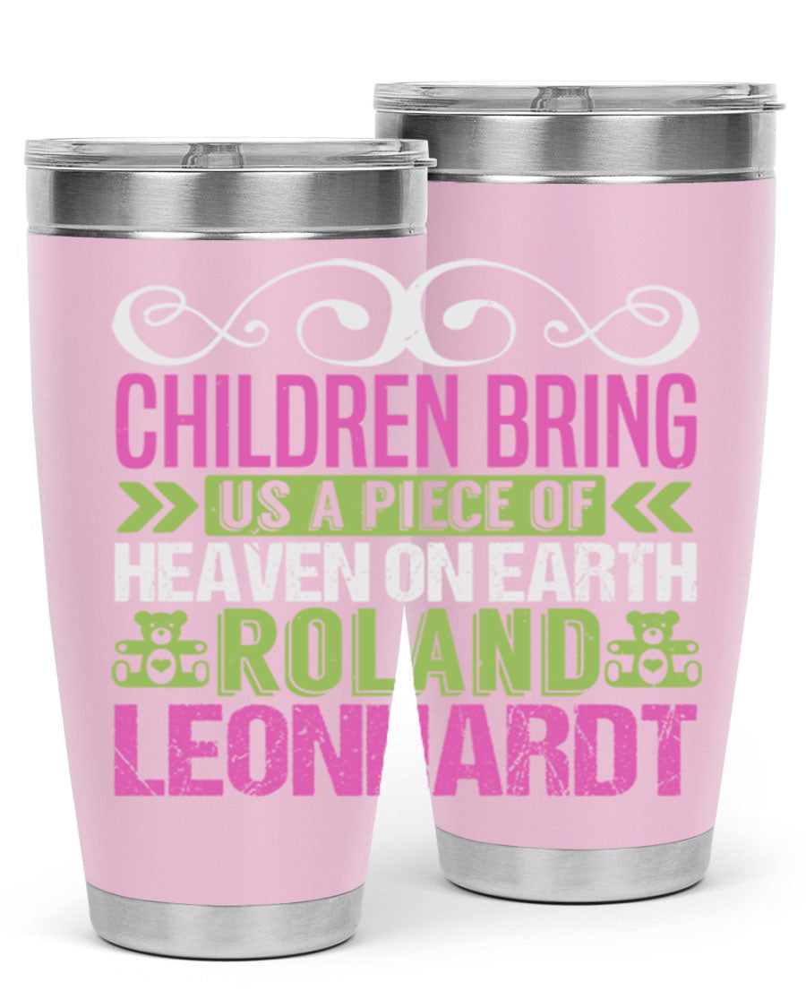 Children Bring Us a Piece of Heaven Style 284# tumbler, a colorful stainless steel drink container designed for kids, featuring a press-in lid.