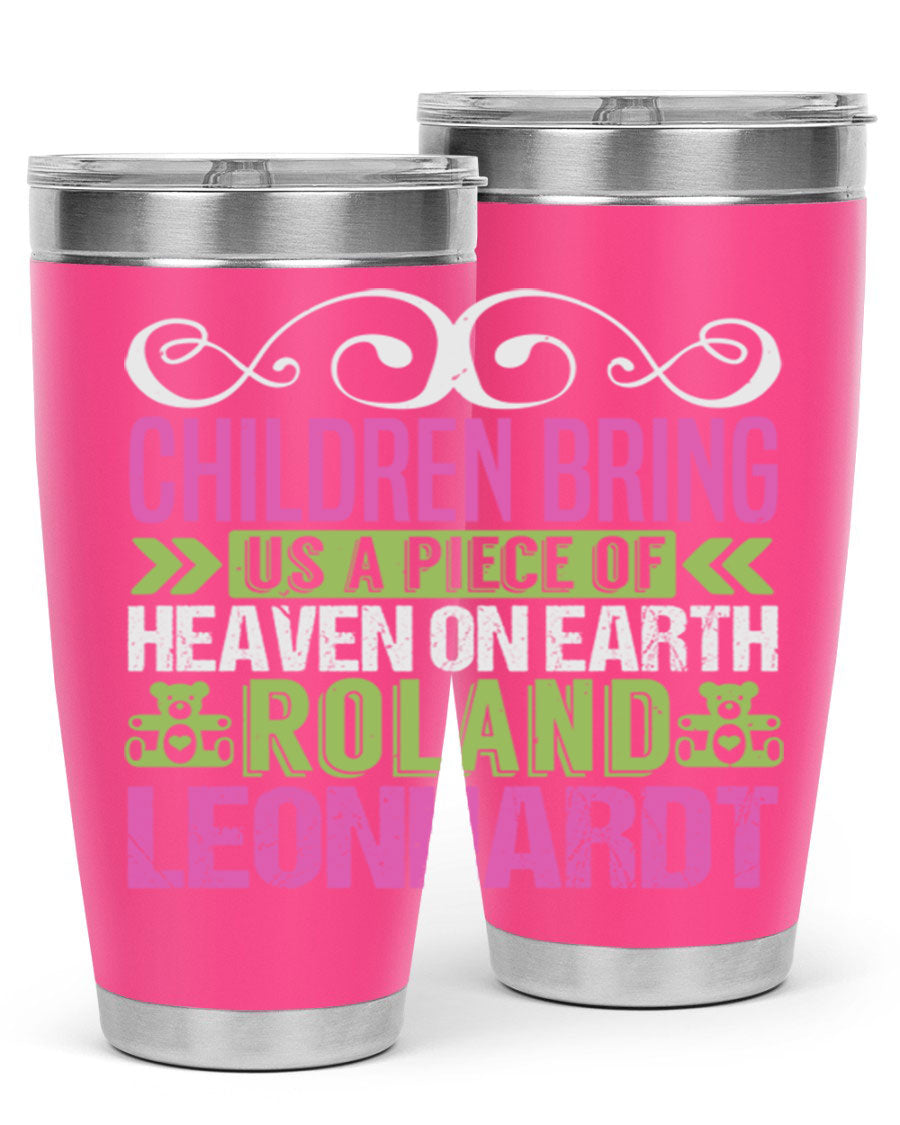 Children Bring Us a Piece of Heaven Style 284# tumbler, a colorful stainless steel drink container designed for kids, featuring a press-in lid.
