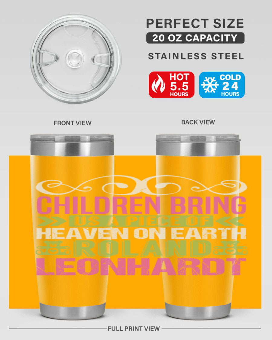 Children Bring Us a Piece of Heaven Style 284# tumbler, a colorful stainless steel drink container designed for kids, featuring a press-in lid.
