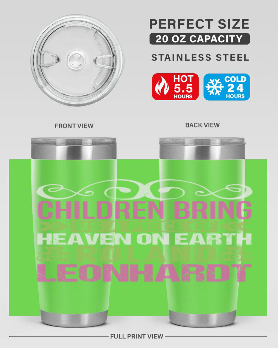 Children Bring Us a Piece of Heaven Style 284# tumbler, a colorful stainless steel drink container designed for kids, featuring a press-in lid.
