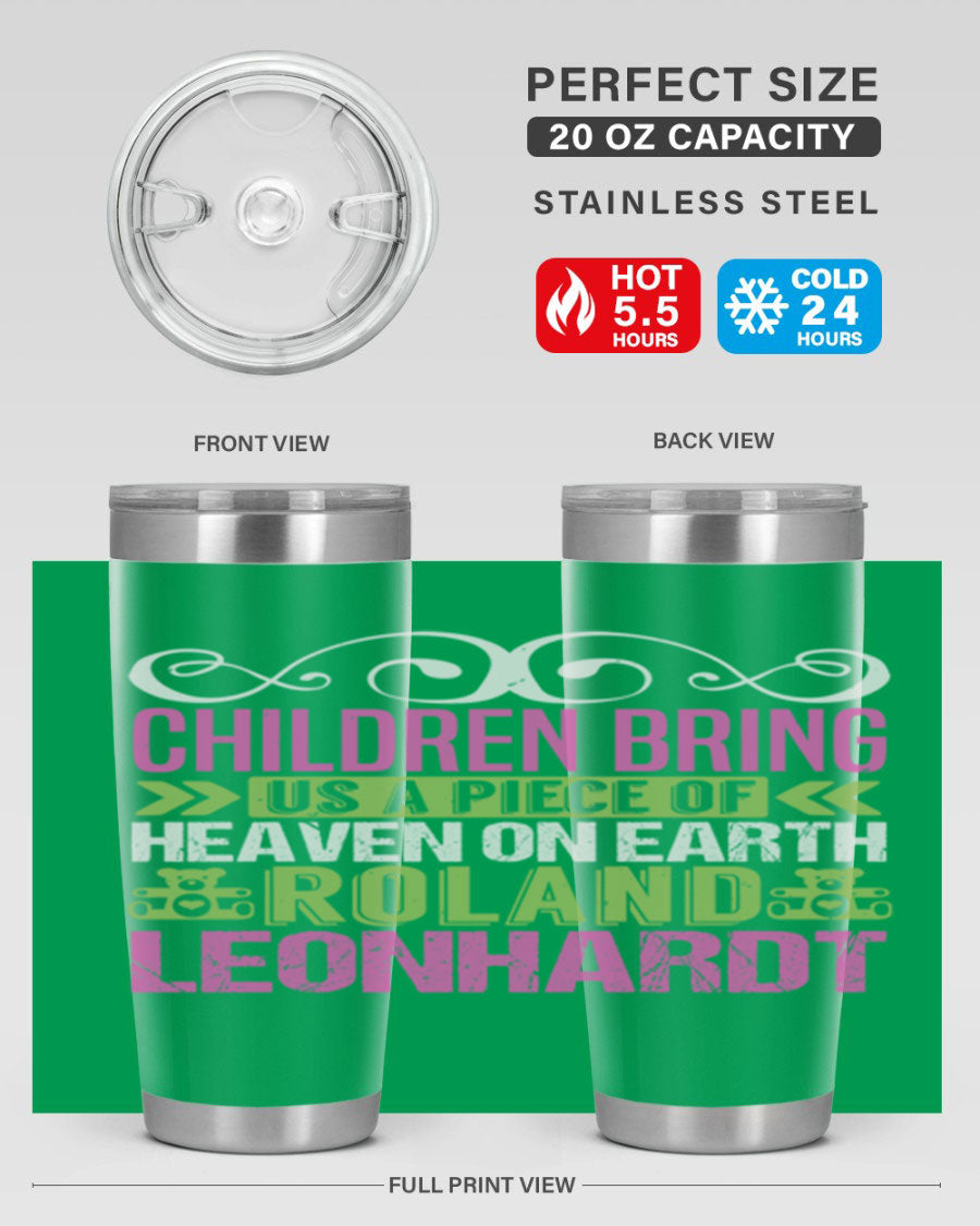 Children Bring Us a Piece of Heaven Style 284# tumbler, a colorful stainless steel drink container designed for kids, featuring a press-in lid.