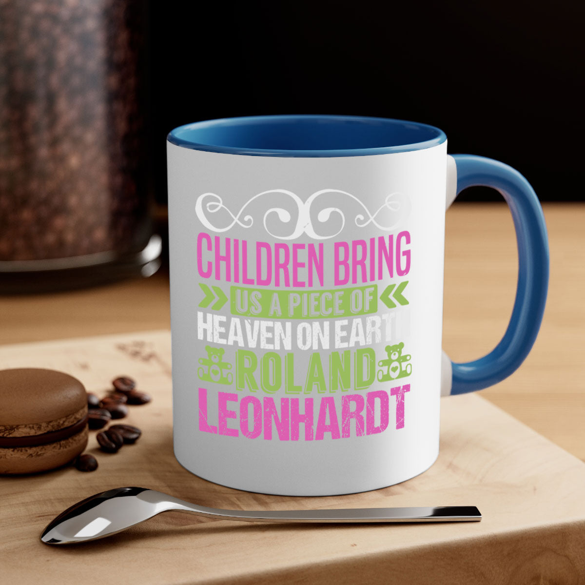 Children bring us a piece of Heaven Style 284# Mug featuring a two-tone design with a colored handle and glossy finish, available in multiple colors.