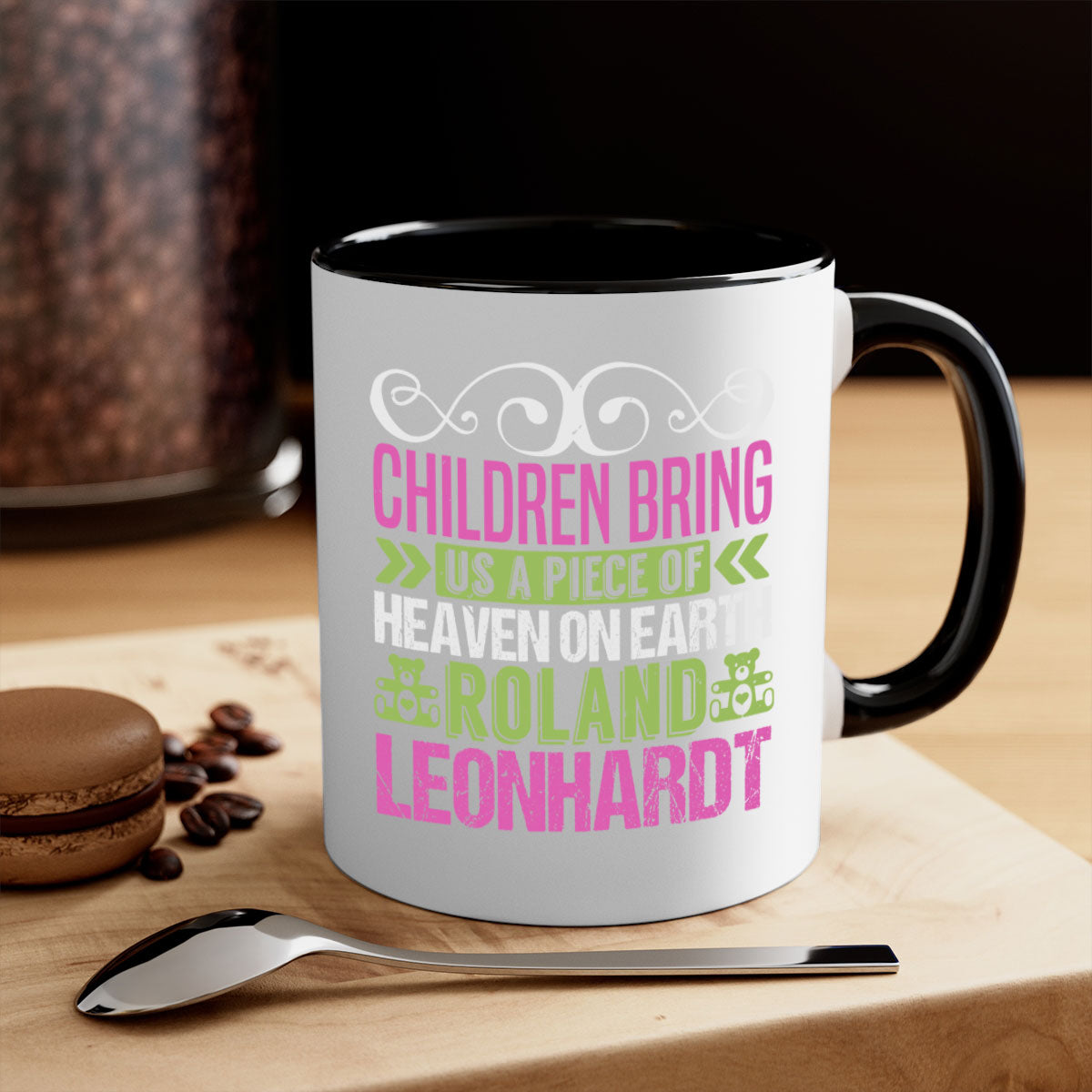 Children bring us a piece of Heaven Style 284# Mug featuring a two-tone design with a colored handle and glossy finish, available in multiple colors.